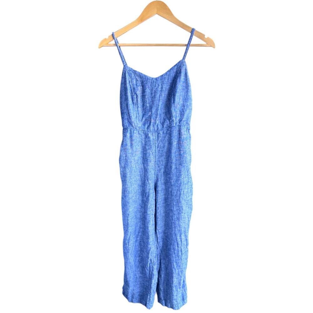 Old Navy Blue Chambray Linen-Blend Romper‎  S Coastal Grannycore Cottagecore